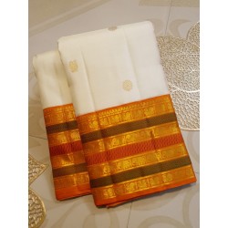 2G Pure Korvai Kanjivaram Silk - white - Mustrad Orange