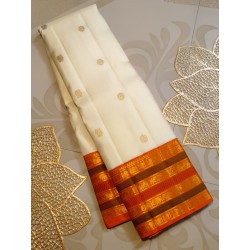 2G Pure Korvai Kanjivaram Silk - white - Mustrad Orange