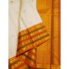 2G Pure Korvai Kanjivaram Silk - white - Mustrad Orange