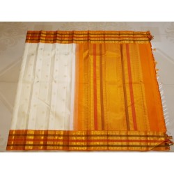 2G Pure Korvai Kanjivaram Silk - white - Mustrad Orange