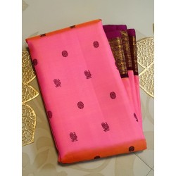 3Gram Pure Zari Kanjivaram Silk Saree Candy Pink - Maroon