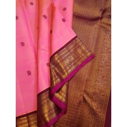 3Gram Pure Zari Kanjivaram Silk Saree Candy Pink - Maroon