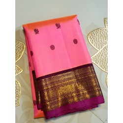 3Gram Pure Zari Kanjivaram Silk Saree Candy Pink - Maroon