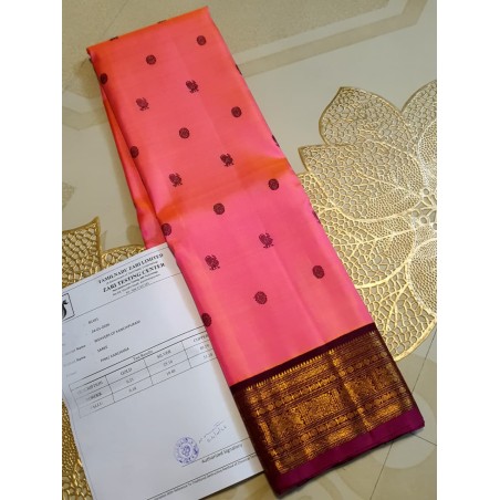 3Gram Pure Zari Kanjivaram Silk Saree Candy Pink - Maroon