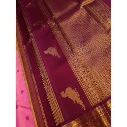3Gram Pure Zari Kanjivaram Silk Saree Candy Pink - Maroon