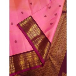 3Gram Pure Zari Kanjivaram Silk Saree Candy Pink - Maroon