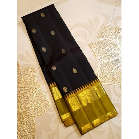 2Gram Knjivaram Pure Silk - Black Colour Gold Barder