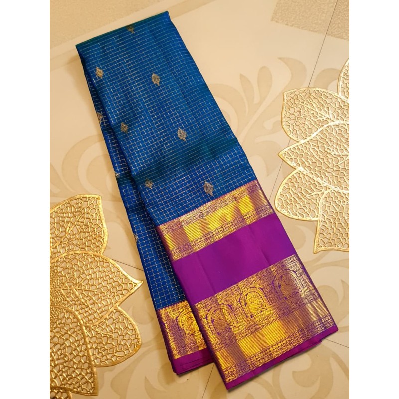 2Gram Kanjivaram Pure Silk - Blue Violet