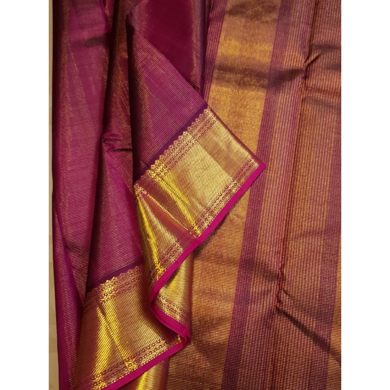 2G Pure Kanjivaram Silk Saree - Purple Maroon Gold Zari