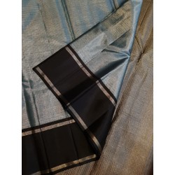 2G Pure Kanjivaram Silk Saree - Bluish Grey with Black