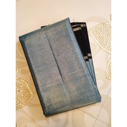 2G Pure Kanjivaram Silk Saree - Bluish Grey with Black