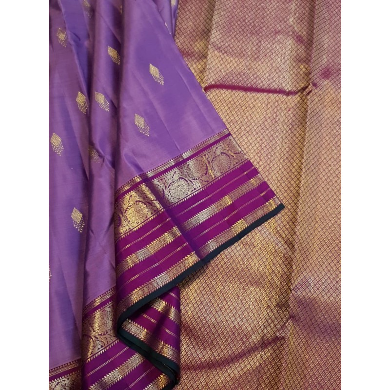 2G Pure Kanjivaram Silk Saree - Beautiful Lavender Dark Purple