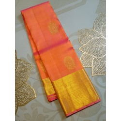 2G Pure Kanjivaram Silk Saree - Coral Orange - Peach