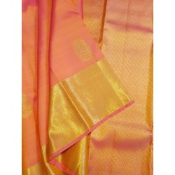 2G Pure Kanjivaram Silk Saree - Coral Orange - Peach