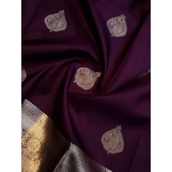 2G Kanjivaram Pure Silk - Dark Purple Silver Zari