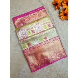 Tissue Kanjivaram Silk Saree – Double Shade with Contrast Jari Border | Prahla Silks