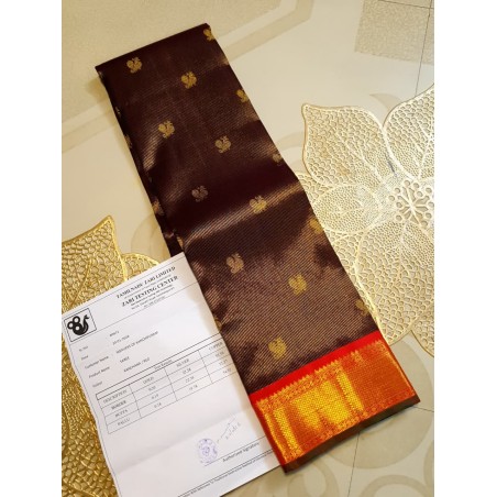3G Korvai Pure Kanjivaram Silk Saree Brown Red Chilli Border | Bridal Wear