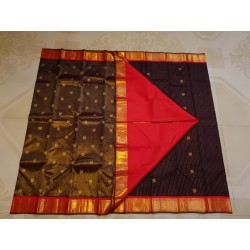 3G Korvai Pure Kanjivaram Silk Saree Brown Red Chilli Border | Bridal Wear