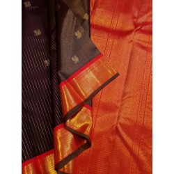 3G Korvai Pure Kanjivaram Silk Saree Brown Red Chilli Border | Bridal Wear