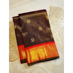 3G Korvai Pure Kanjivaram Silk Saree Brown Red Chilli Border | Bridal Wear