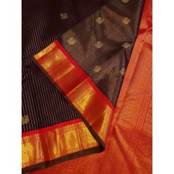 3G Korvai Pure Kanjivaram Silk Saree Brown Red Chilli Border | Bridal Wear