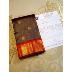 3G Korvai Pure Kanjivaram Silk Saree Brown Red Chilli Border | Bridal Wear