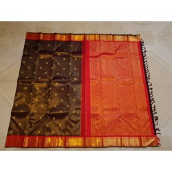 3G Korvai Pure Kanjivaram Silk Saree Brown Red Chilli Border | Bridal Wear