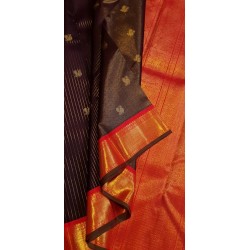 3G Korvai Pure Kanjivaram Silk Saree Brown Red Chilli Border | Bridal Wear