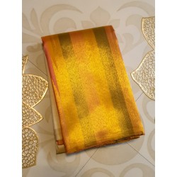 8 Kol Pure Kanjivaram Silk Saree Golden Beige Temple Border | Prahla Silks