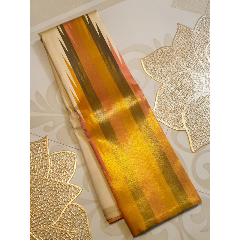 8 Kol Pure Kanjivaram Silk Saree Golden Beige Temple Border | Prahla Silks
