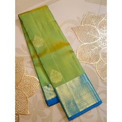 2G Pure Korvai Kanjivaram Silk Saree Lime Green Sky Blue | Gold Zari | Prahla Silks