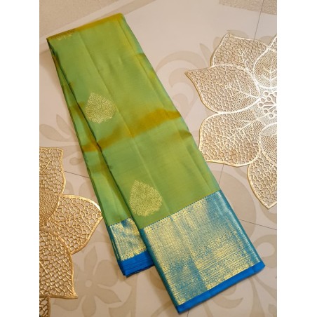 2G Pure Korvai Kanjivaram Silk Saree Lime Green Sky Blue | Gold Zari | Prahla Silks