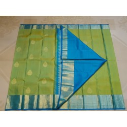 2G Pure Korvai Kanjivaram Silk Saree Lime Green Sky Blue | Gold Zari | Prahla Silks