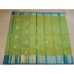 2G Pure Korvai Kanjivaram Silk Saree Lime Green Sky Blue | Gold Zari | Prahla Silks