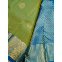 2G Pure Korvai Kanjivaram Silk Saree Lime Green Sky Blue | Gold Zari | Prahla Silks