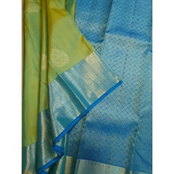 2G Pure Korvai Kanjivaram Silk Saree Lime Green Sky Blue | Gold Zari | Prahla Silks