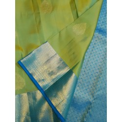 2G Pure Korvai Kanjivaram Silk Saree Lime Green Sky Blue | Gold Zari | Prahla Silks