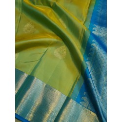 2G Pure Korvai Kanjivaram Silk Saree Lime Green Sky Blue | Gold Zari | Prahla Silks