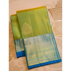 2G Pure Korvai Kanjivaram Silk Saree Lime Green Sky Blue | Gold Zari | Prahla Silks