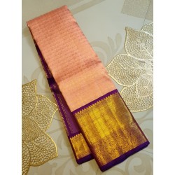 2G Pure Kanjivaram Silk Sareee - Peach With Dark Purple