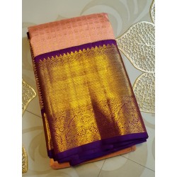 2G Pure Kanjivaram Silk Sareee - Peach With Dark Purple