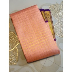 2G Pure Kanjivaram Silk Sareee - Peach With Dark Purple