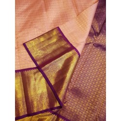 2G Pure Kanjivaram Silk Sareee - Peach With Dark Purple