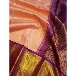 2G Pure Kanjivaram Silk Sareee - Peach With Dark Purple