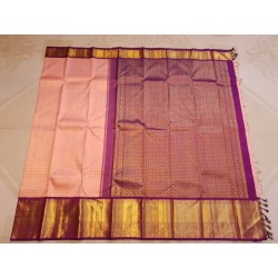 2G Pure Kanjivaram Silk Sareee - Peach With Dark Purple
