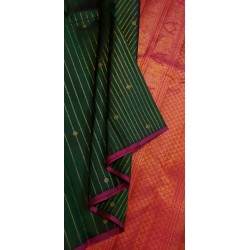 Pure Kanjivaram Silk Saree Dark Green Pink | 3 Gram Pure Zari | Prahla Silks