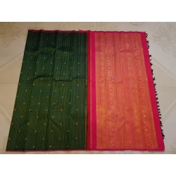 Pure Kanjivaram Silk Saree Dark Green Pink | 3 Gram Pure Zari | Prahla Silks