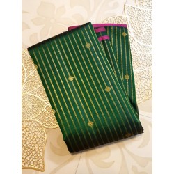 Pure Kanjivaram Silk Saree Dark Green Pink | 3 Gram Pure Zari | Prahla Silks