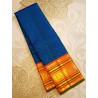 2G Pure Kanjivaram Silk Saree – Dark Blue with Orange Border