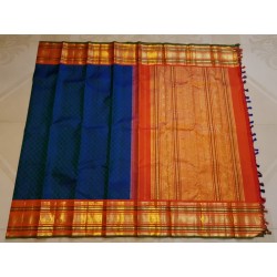 2G Pure Kanjivaram Silk Saree – Dark Blue with Orange Border